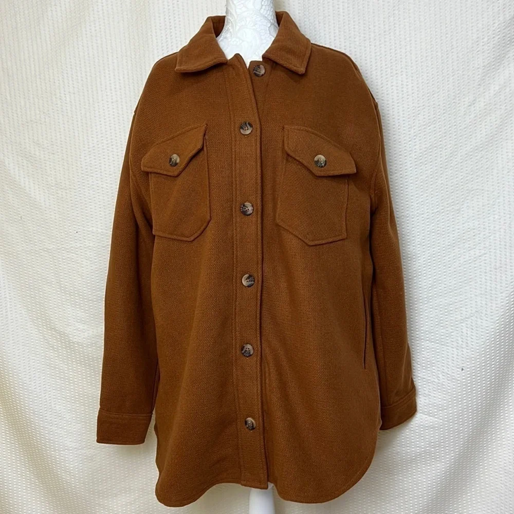 RDI Cognac Brown Textured Knit Shirt Jacket - Size Large, NWT